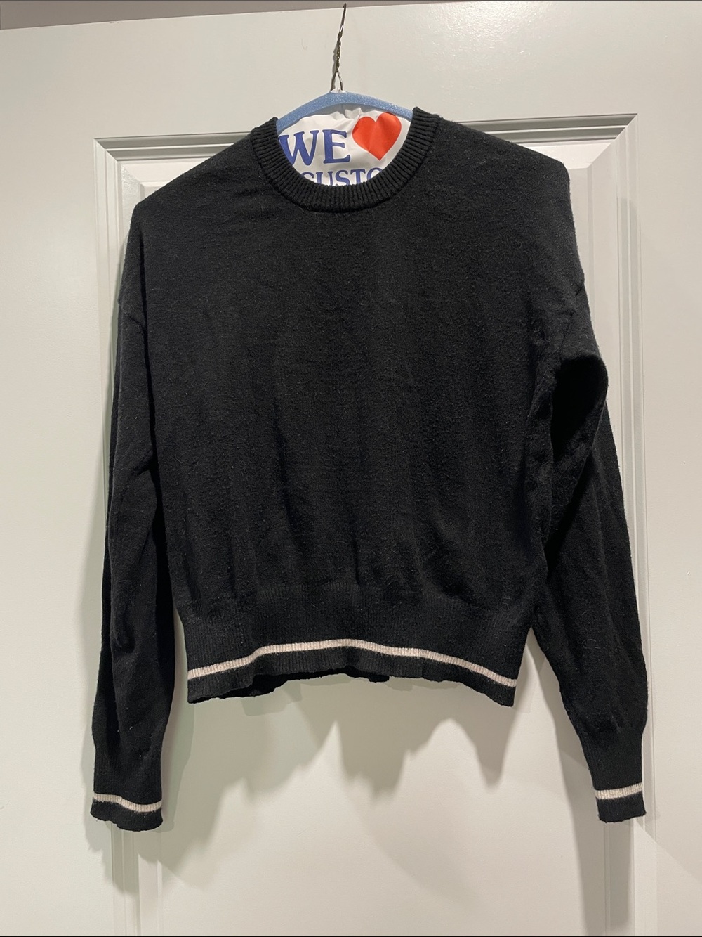 Splendid Black Crewneck Sweater with Cream Contrast Trim